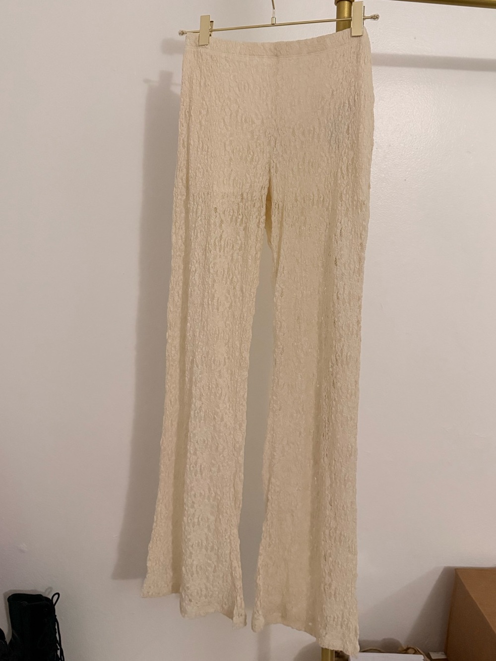 Abercrombie & Fitch Cream Wide Leg Lace Pants